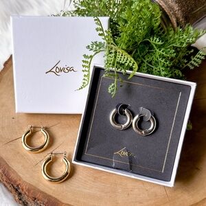 LOVISA Contemporary Shiny Gold & Silver Chunky Huggie Hoop Earrings Chubby